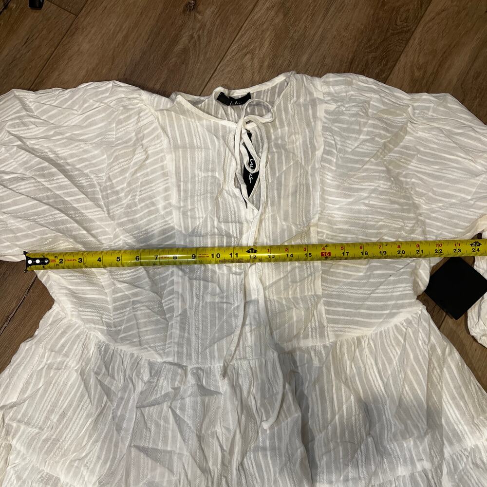 LULUS Women's Coastal Moment White Long Sleeve Tiered Mini Dress - Picture 8 of 13